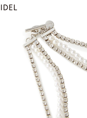 SNIDEL三排珍珠钻锁骨项链