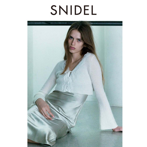 SNIDEL2025秋冬新品羊毛蕾丝领针织开衫缎面连衣裙套装SWNO255089 - 图2