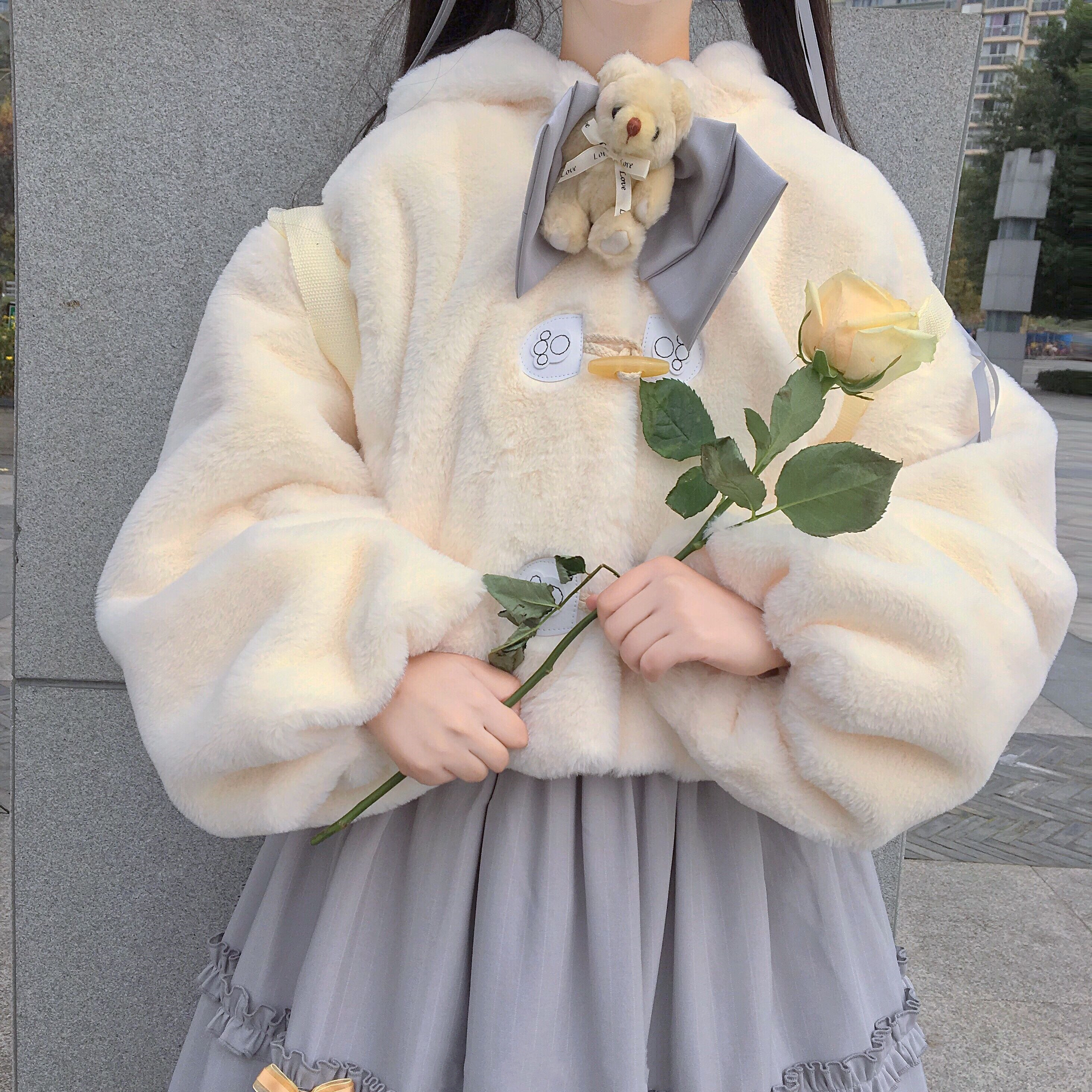 兔与猫外套jk秋冬季lolita厚毛绒日系可爱少女学生连帽JK棉服大衣