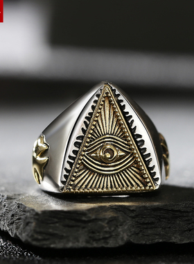 上帝之眼银戒指纯银欧美风男生