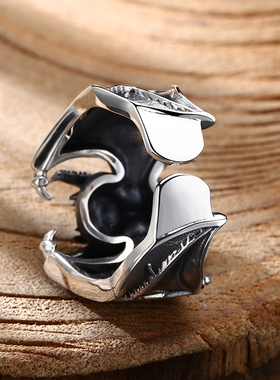 富贵鹿925纯银个性骷髅头蝙蝠戒指暗黑欧美个性首饰开口指环新款