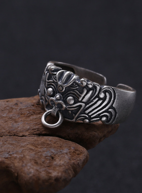 饕餮戒指纯银磨砂复古男