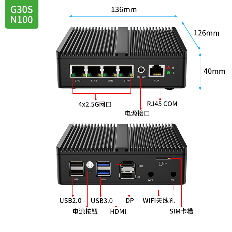 倍控N100工控机N200 I3-N305 N300迷你电脑爱快软路由ROS防火墙linux服务器嵌入式边缘计算4G物联网SIM插 - 图0