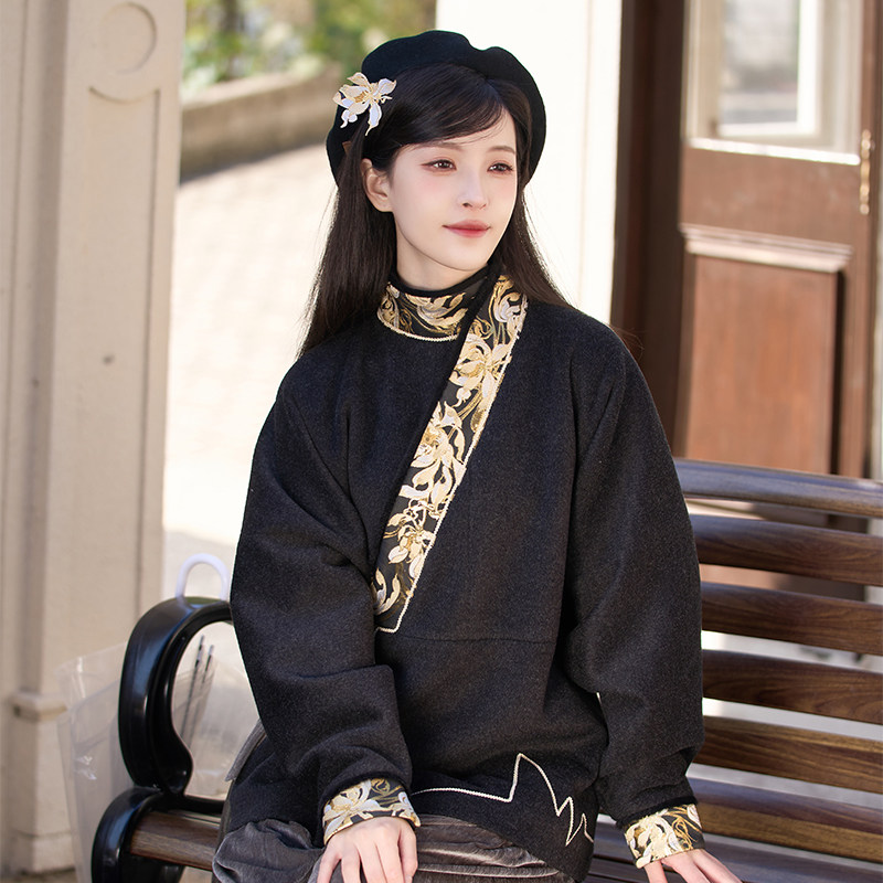 花间心律 清水溪改良国风晋制汉服女羊毛外套秋冬加绒阔腿裤日常,淘宝优惠券,粉丝福利购,淘宝优惠卷