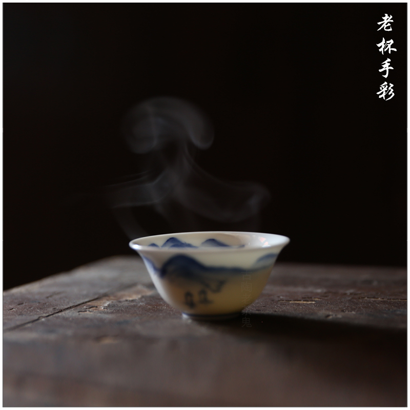 【老杯 手彩】古陶老茶鬼 潮州彩瓷 工夫杯 手绘 山上绿竹 白玉令 - 图0