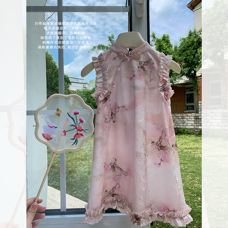 柒号童仓女童中国风盘扣连衣裙夏装新款木耳边中式改良旗袍裙潮 - 图2