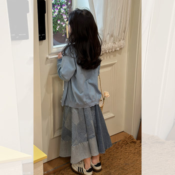 ອັນດັບ 7 Tongcang Girls' Fashion Spliced ​​Denim Skirt Summer New Style Children's Korean A-Line Mid-Length Skirt