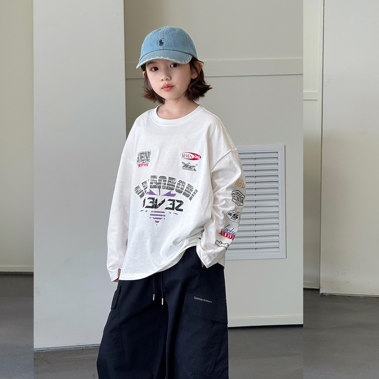 【亲子】柒号童仓女大童赛车风长袖T恤春装新款美式宽松运动上衣,淘宝优惠券,粉丝福利购,淘宝优惠卷