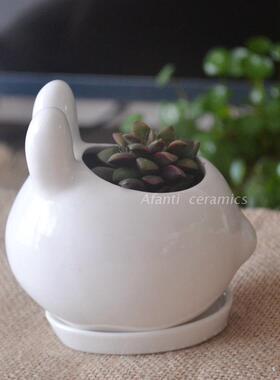 陶瓷白色办公室动物多肉植物花盆