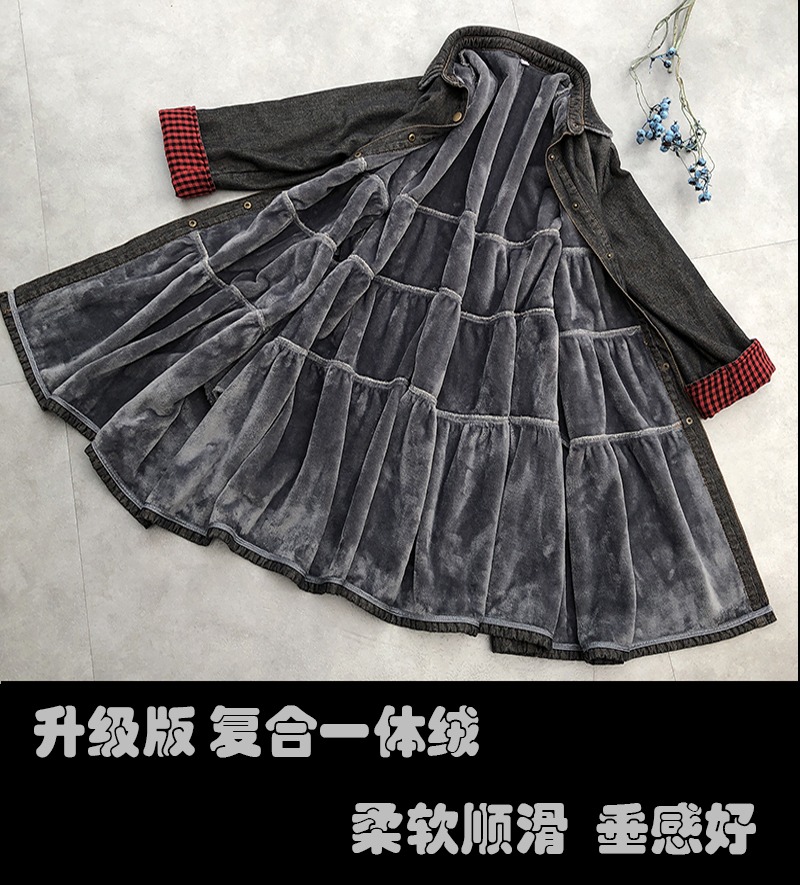 燕愿设计感a字宽松斗篷加绒牛仔棉衣棉服女中长款大裙摆外套上衣