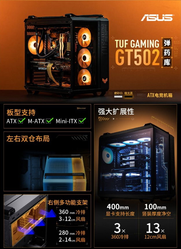 华硕TUF GT502电竞特工弹药库开放式海景房双面侧透中塔机 - 图2