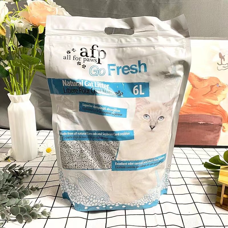 AFP猫砂天然玉米豆腐猫砂除臭低尘不粘底植物猫沙可冲厕所6L*6包-图0