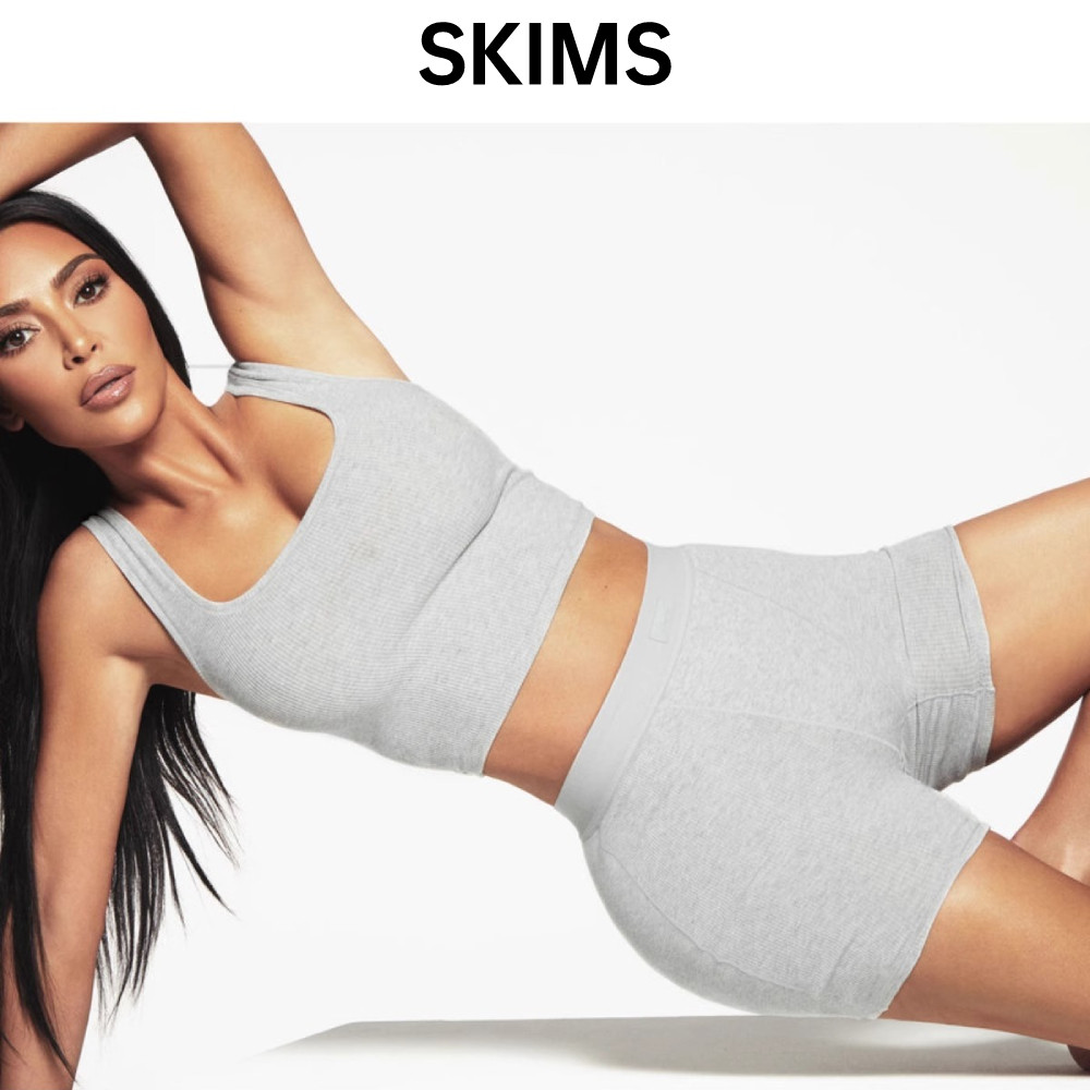 正品SKIMS卡戴珊U领螺纹吊带背心修身纯色外穿运动上衣短袖T恤女