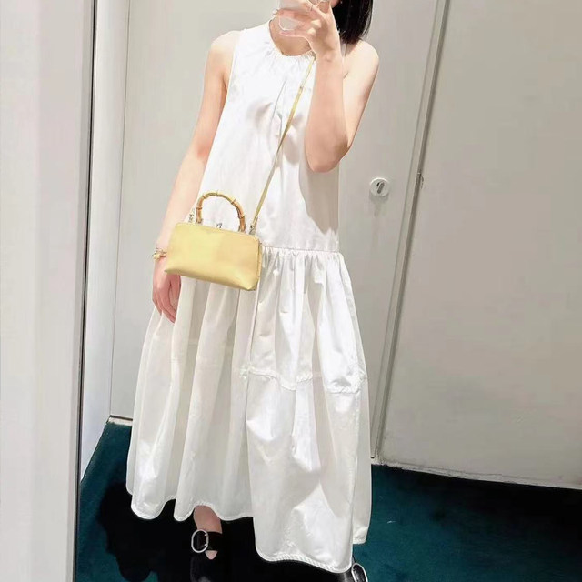 25 spring and summer new style sleeveless gathered neckline, loose and versatile, fashionable and elegant vest dress, long skirt, A-line skirt