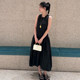25 spring and summer new style sleeveless gathered neckline, loose and versatile, fashionable and elegant vest dress, long skirt, A-line skirt