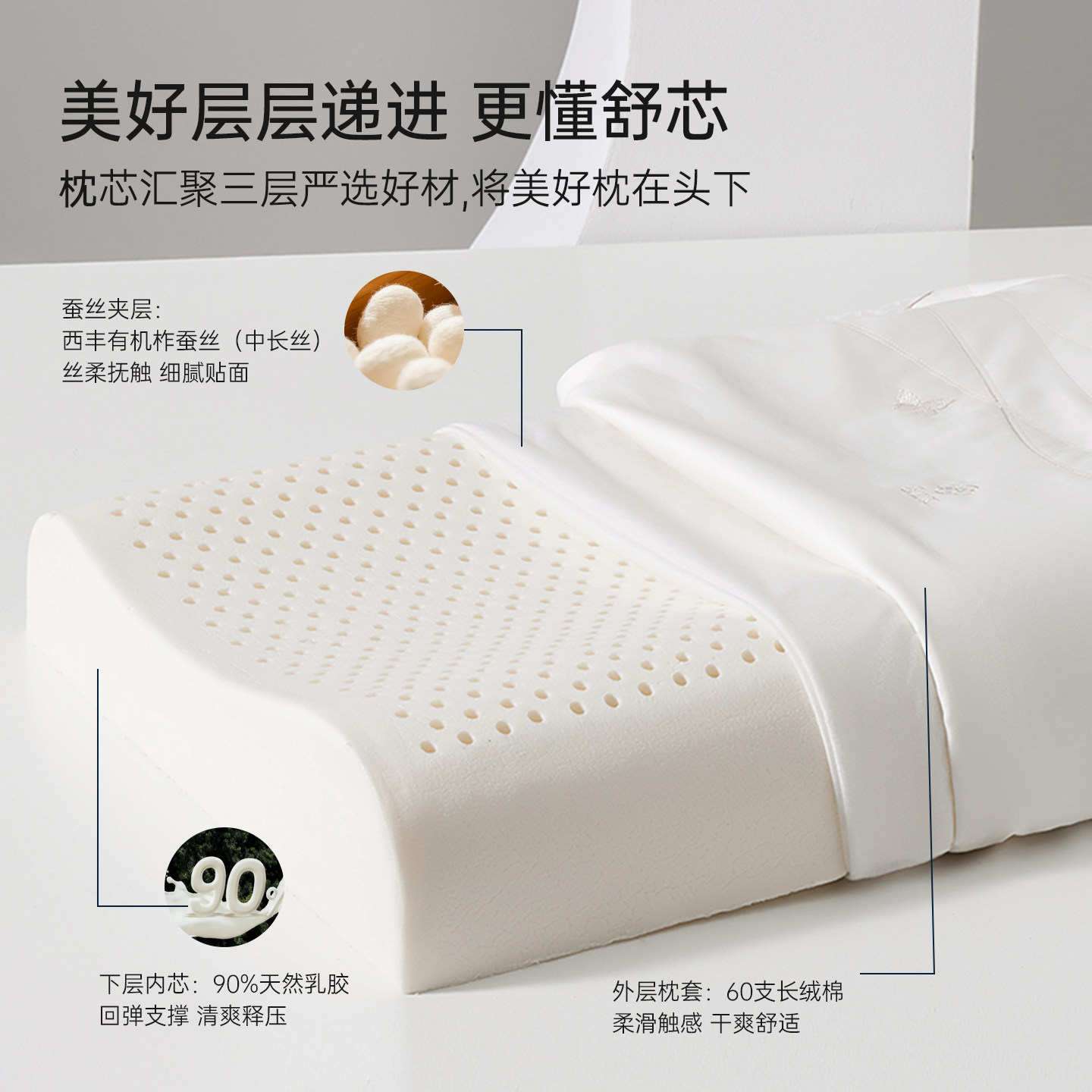 多喜爱枕头泰国进口乳胶枕天然乳胶枕芯蚕丝枕60支全棉枕套可水洗,淘宝优惠券,粉丝福利购,淘宝优惠卷