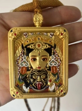 唐卡挂件西域项链吊坠立体鎏金扎基拉姆手绘描金小九招财吉祥礼物