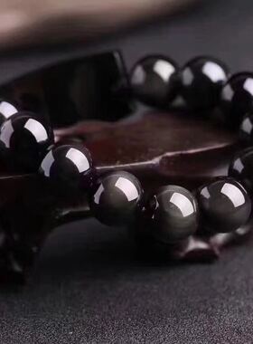 天然黑曜石十二生肖三合贵人蛇鸡牛手链招财旺运男女佛珠