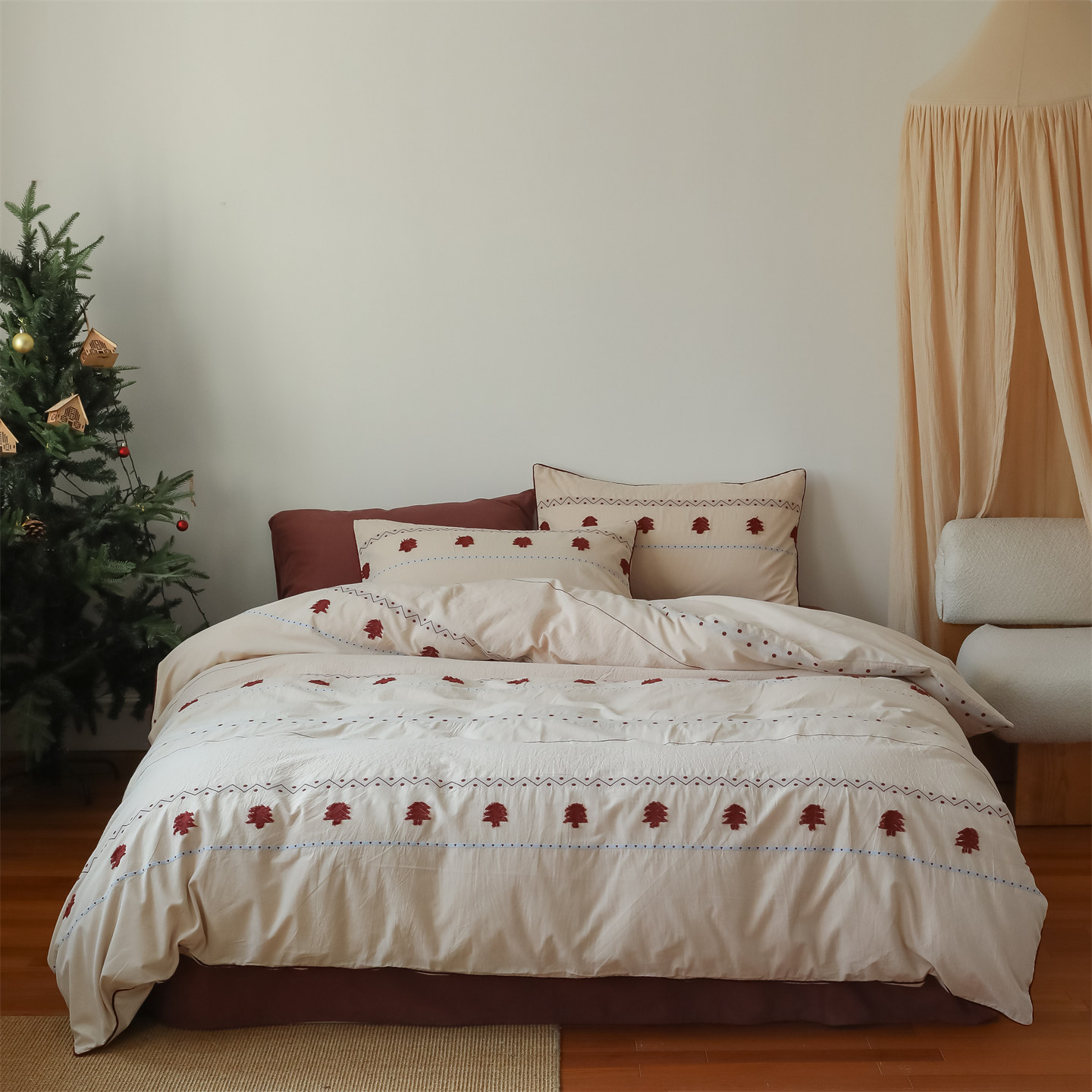 圣诞小树剪花全棉婴儿棉磨毛四件套 | 纯棉提花森系保暖儿童床品,淘宝优惠券,粉丝福利购,淘宝优惠卷