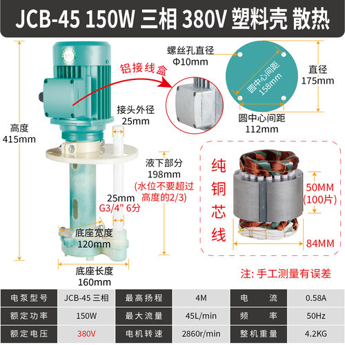 厂家直销三相电泵JCB-45 150W机床冷却泵磨铣车床玻璃水油泵380V - 图0