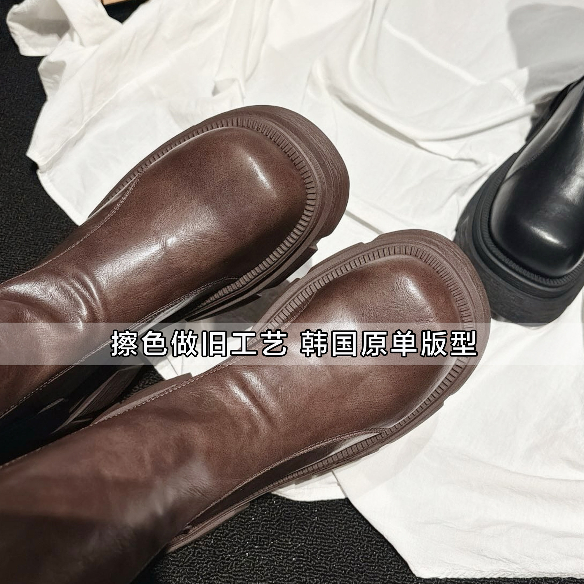 韩国单~粗高跟微弹高筒瘦瘦靴女2025秋冬新款长筒靴皱皱靴ins长靴,淘宝优惠券,粉丝福利购,淘宝优惠卷