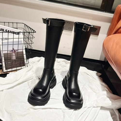 轻便~韩国单高跟皮带扣高筒机车靴女2025秋冬新款长靴ins风长筒靴 - 图0