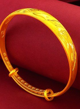 越南沙金手镯女开口龙凤手镯仿真金镯子拉伸新娘婚庆手环金色镯子