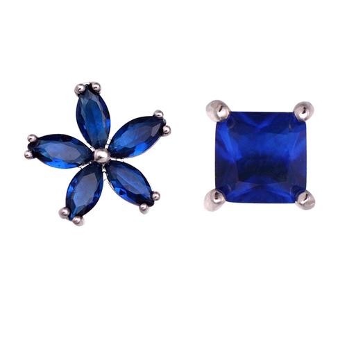 Свежие синие асимметричные серьги, в цветочек, серебро 925 пробы, подарок на день рождения