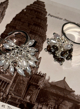 PLUS JEWELRY / 花火绚丽烟花戒指虎眼石925纯银开口可调节光面戒