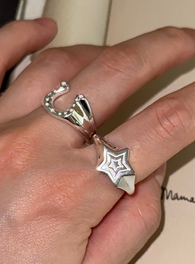 PLUS JEWELRY / 925银纯银星星马蹄铁戒指开口可调节