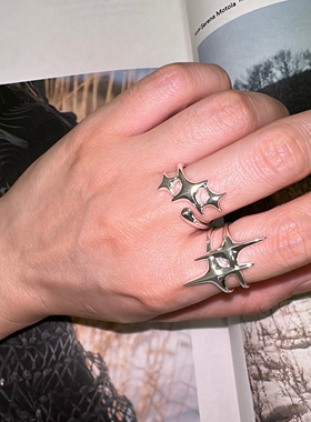 PLUS JEWELRY / 925银纯银星星戒指开口可调节四芒星小众设计