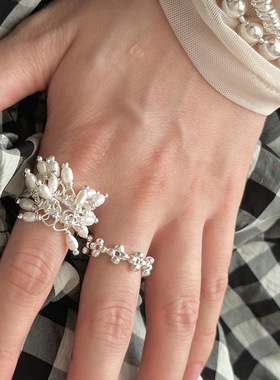 PLUS JEWELRY / 烟花戒指绚丽花火925纯银开口可调节天然淡水珍珠