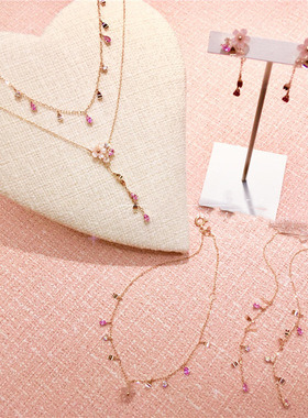 纯银日本蔷薇粉色花瓣项链锁骨链