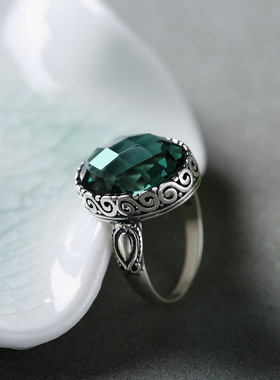 纯银雕花原创复古风汉服镶嵌宝石