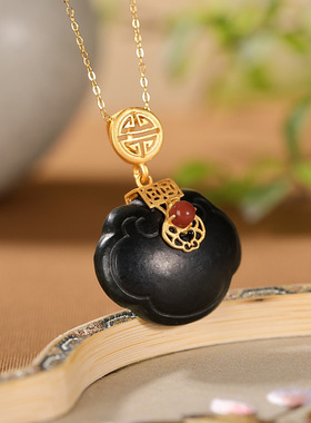 汉服配饰纯银天然和田玉如意吊坠