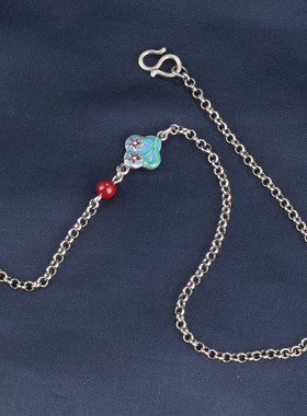 纯银珍珠链小花朱砂锁骨链链子复古可挂吊坠链条原创配链项链裸链