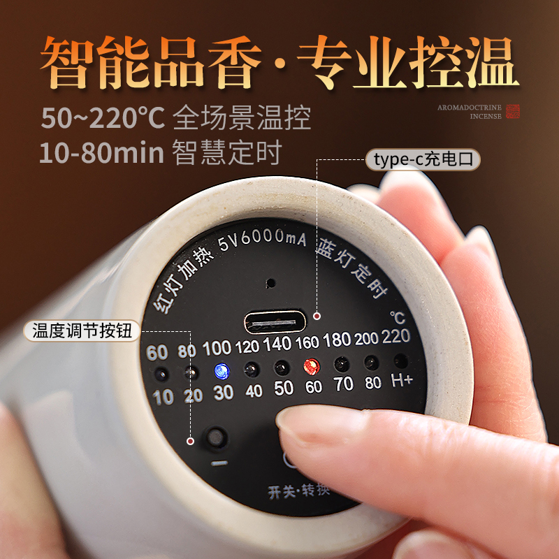 便携充电式陶瓷电熏炉手持电子熏香炉家用室内熏香香粉乳香电香炉 - 图2