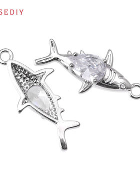 Diy饰品配件25.5x12MM 铜+锆18K金色 鱼 挂件 吊坠-金色 58591