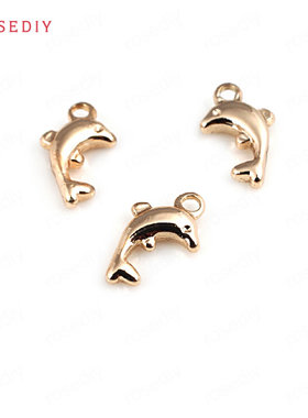 diy铜镀真金耳环头饰小海豚项链