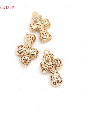 diy铜镀真金耳环镂空十字架挂坠