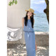 Thecoco embroidered shell hollow ຊຸດສີຟ້າສໍາລັບແມ່ຍິງໃນ summer, drapey, slimming ແລະຈັບຄູ່ກັບຊຸດທີ່ສົມບູນ.