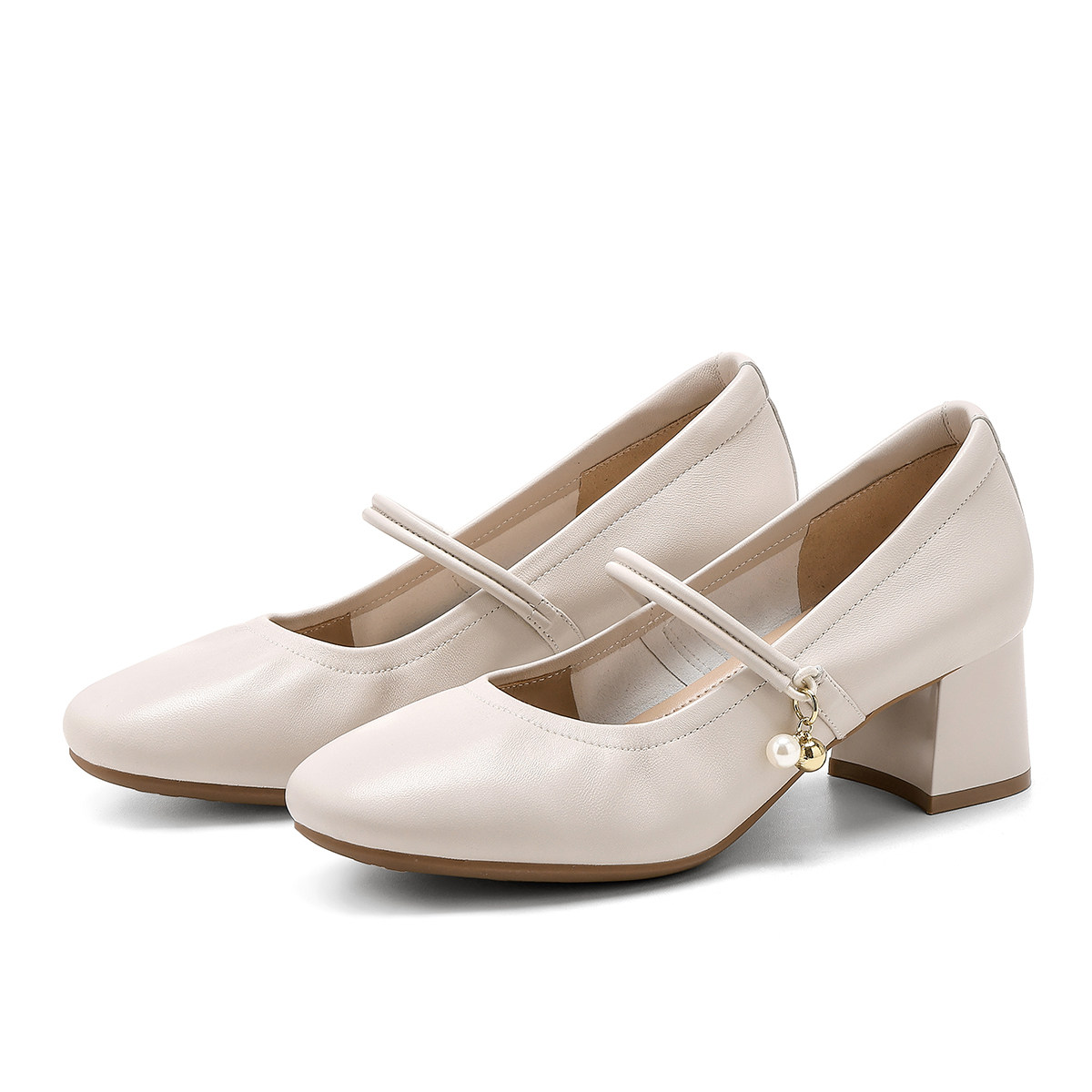 St&Sat/星期六春秋羊皮珍珠玛丽珍鞋粗高跟复古单鞋女SSD1111C39,淘宝优惠券,粉丝福利购,淘宝优惠卷