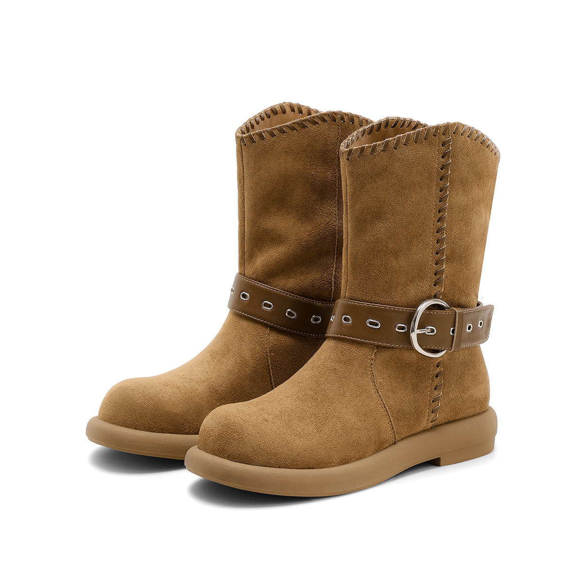 St&Sat/星期六秋冬西部牛仔靴显瘦V口中筒靴粗跟短靴女SSD4116CKC,淘宝优惠券,粉丝福利购,淘宝优惠卷