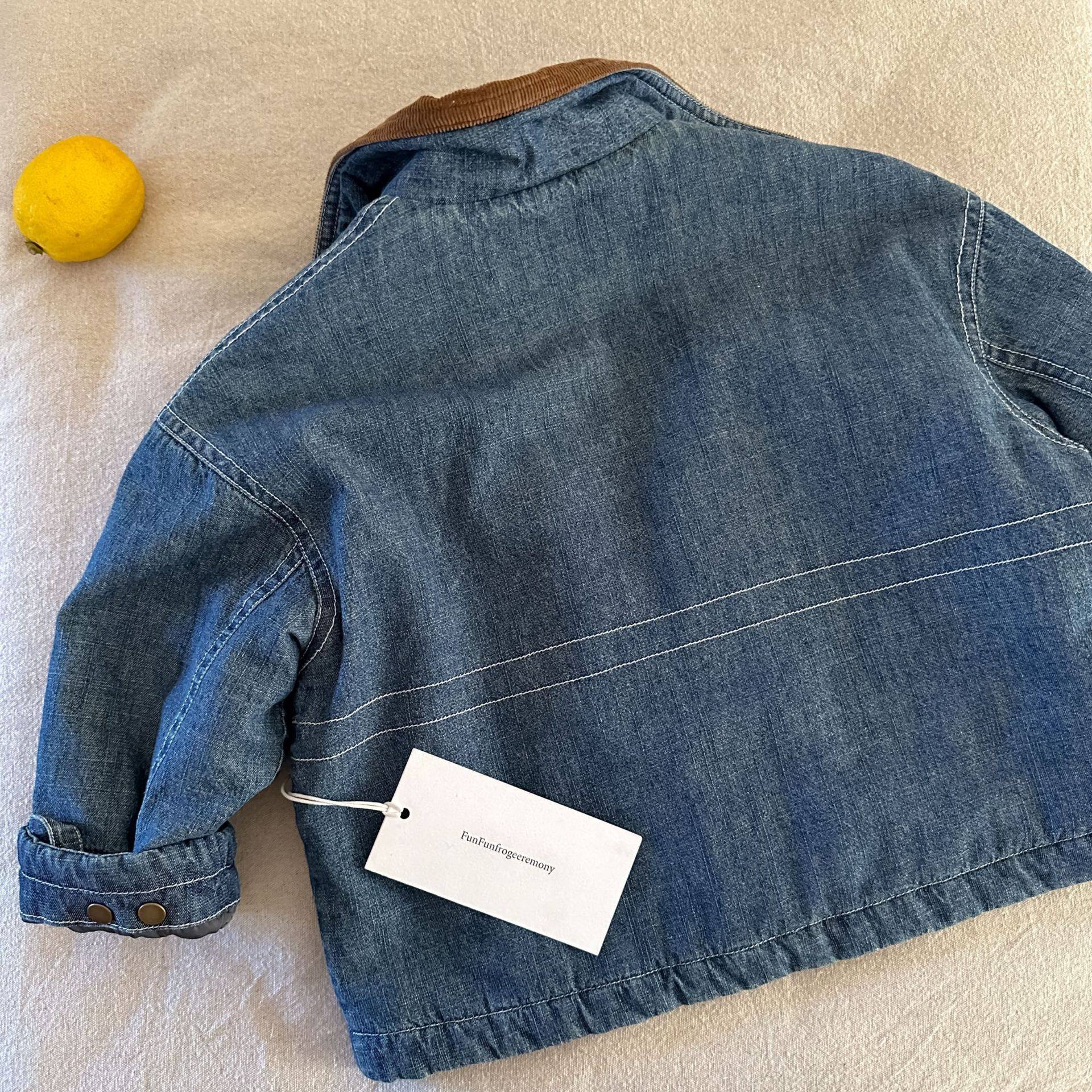 儿童牛仔外套男夹棉2025秋冬新款小童棉服明线宝宝字母棉衣女洋气,淘宝优惠券,粉丝福利购,淘宝优惠卷