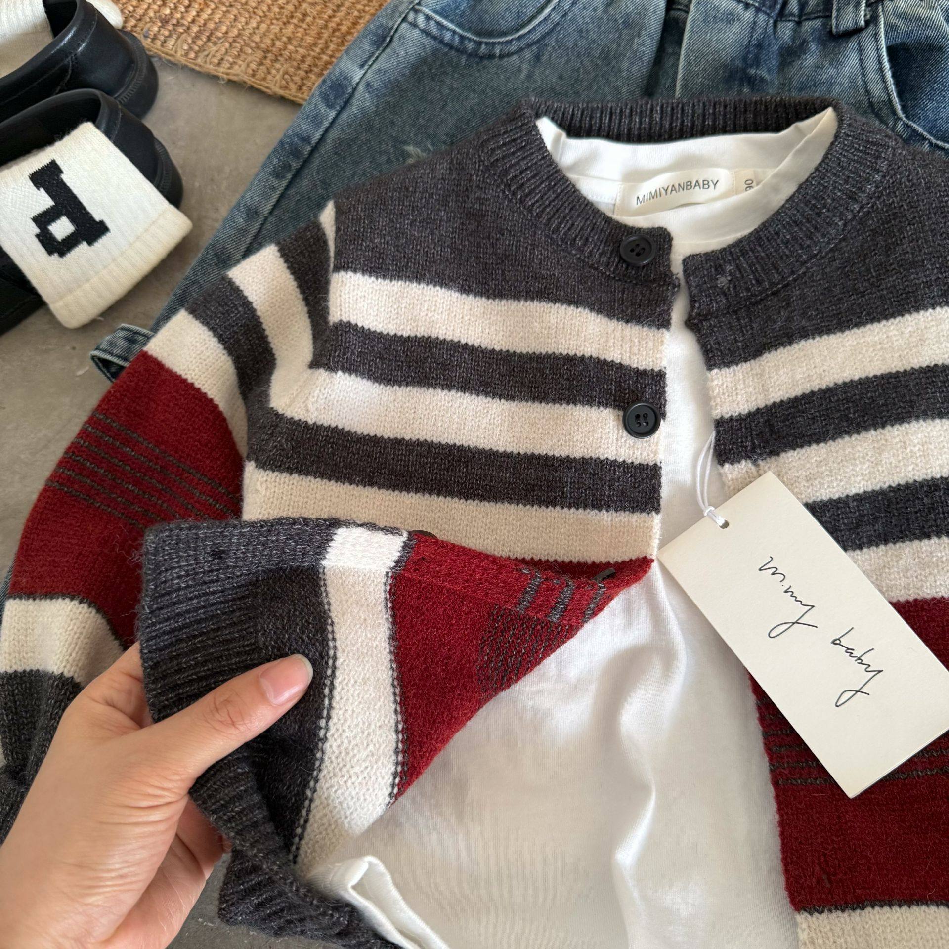 儿童条纹毛衣男2025秋季新款小童针织开衫柔软宝宝撞色外套女洋气,淘宝优惠券,粉丝福利购,淘宝优惠卷