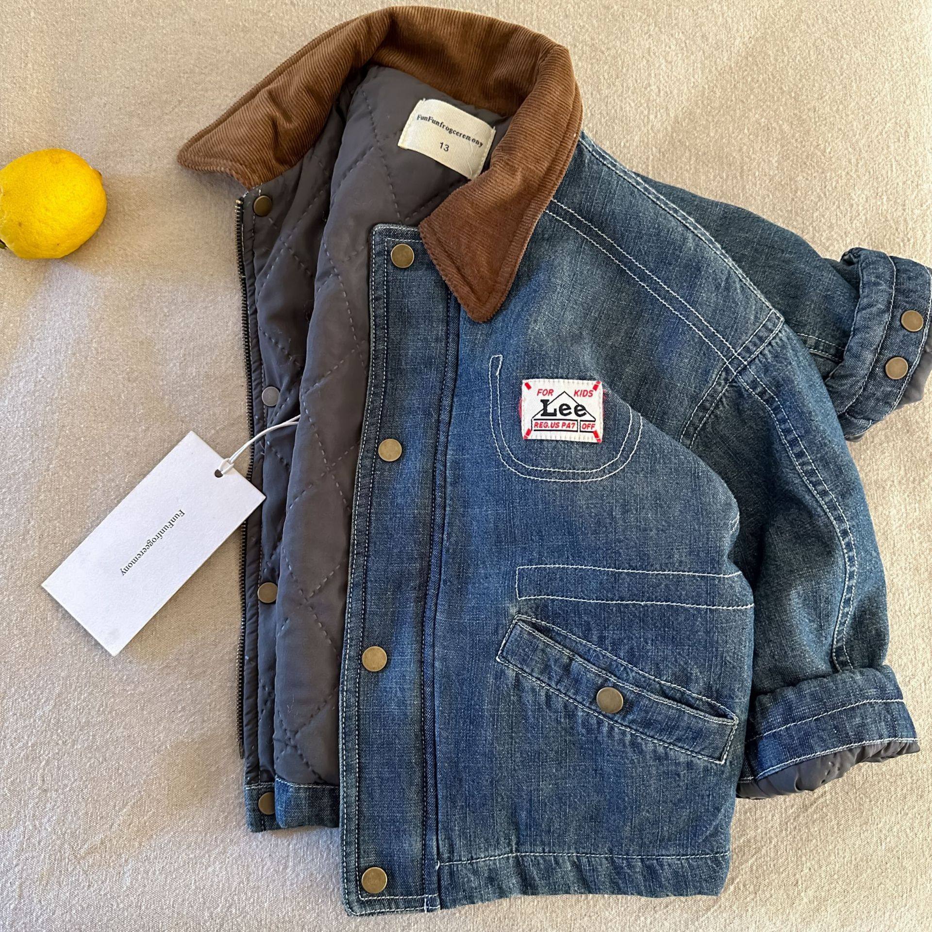儿童牛仔外套男夹棉2025秋冬新款小童棉服明线宝宝字母棉衣女洋气,淘宝优惠券,粉丝福利购,淘宝优惠卷