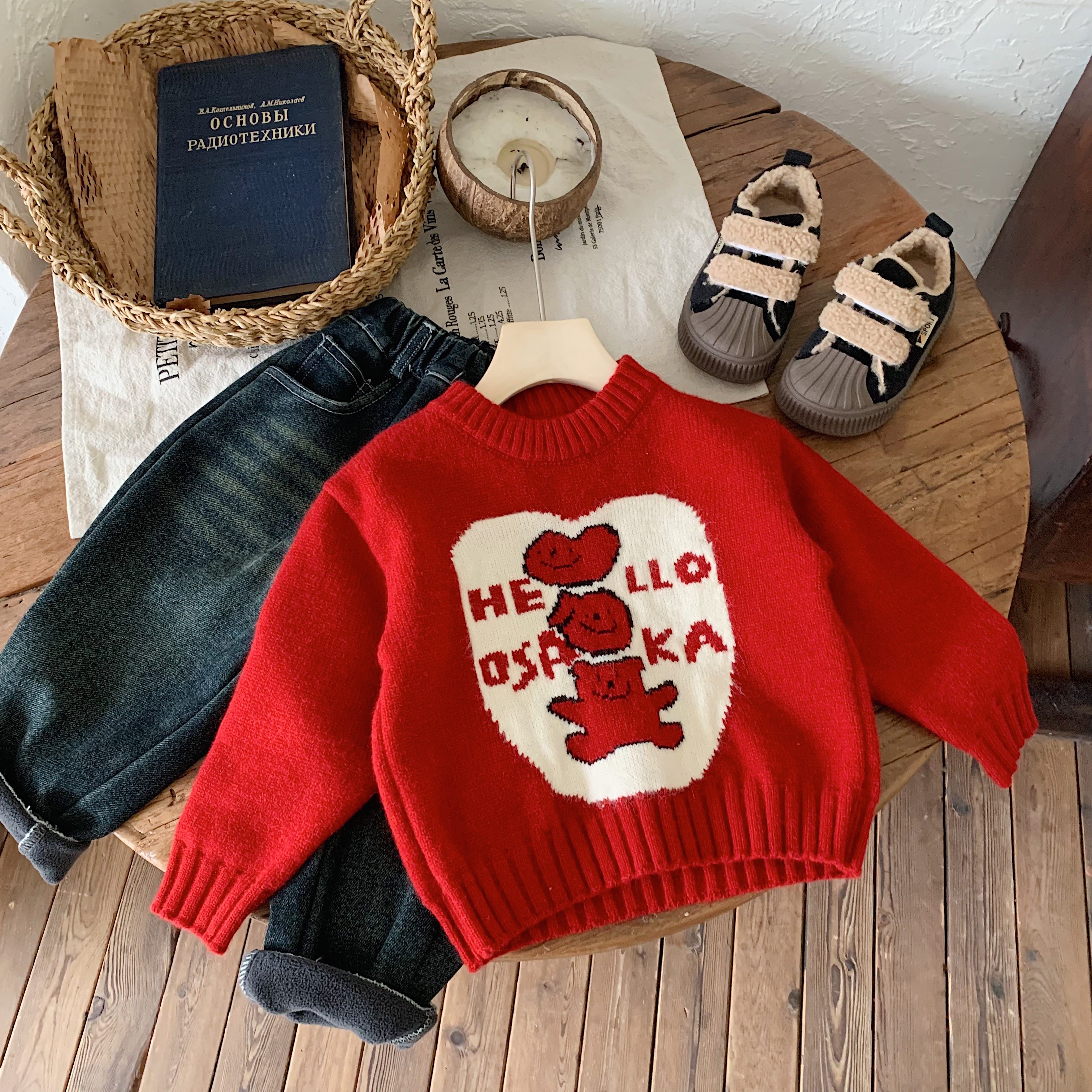 儿童提花毛衣加厚男童过年冬装喜庆宝宝卡通小熊字母针织衫女新年,淘宝优惠券,粉丝福利购,淘宝优惠卷