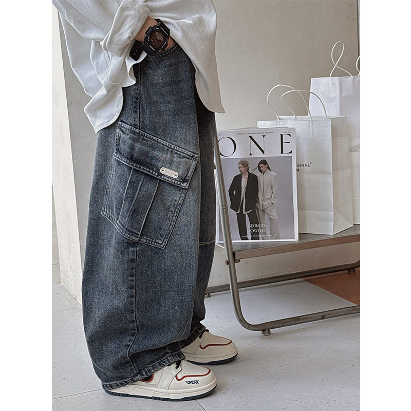 大E小e童装2025秋季新款男女童水洗工装牛仔裤儿童宽松休闲裤8523 - 图3