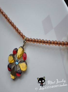 美国复古做旧撞色花朵短款锁骨链