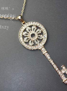 毛衣链18k金满钻钥匙玫瑰花